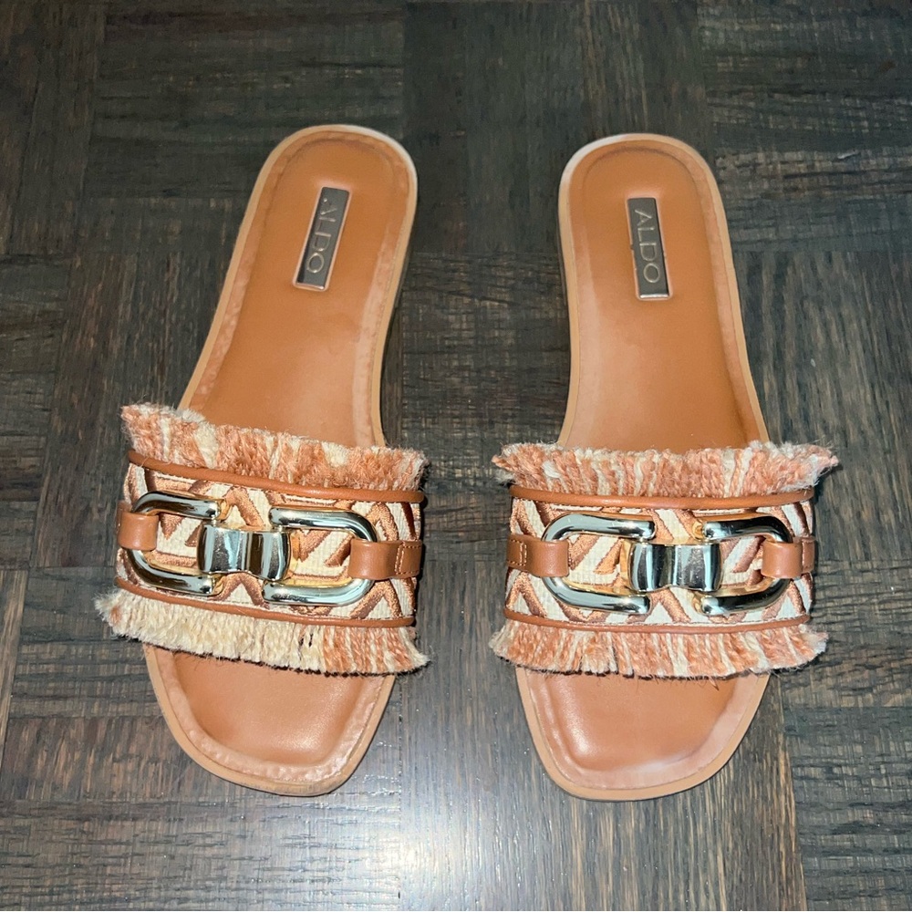 ALDO Fringie embellished flat sandals size 6